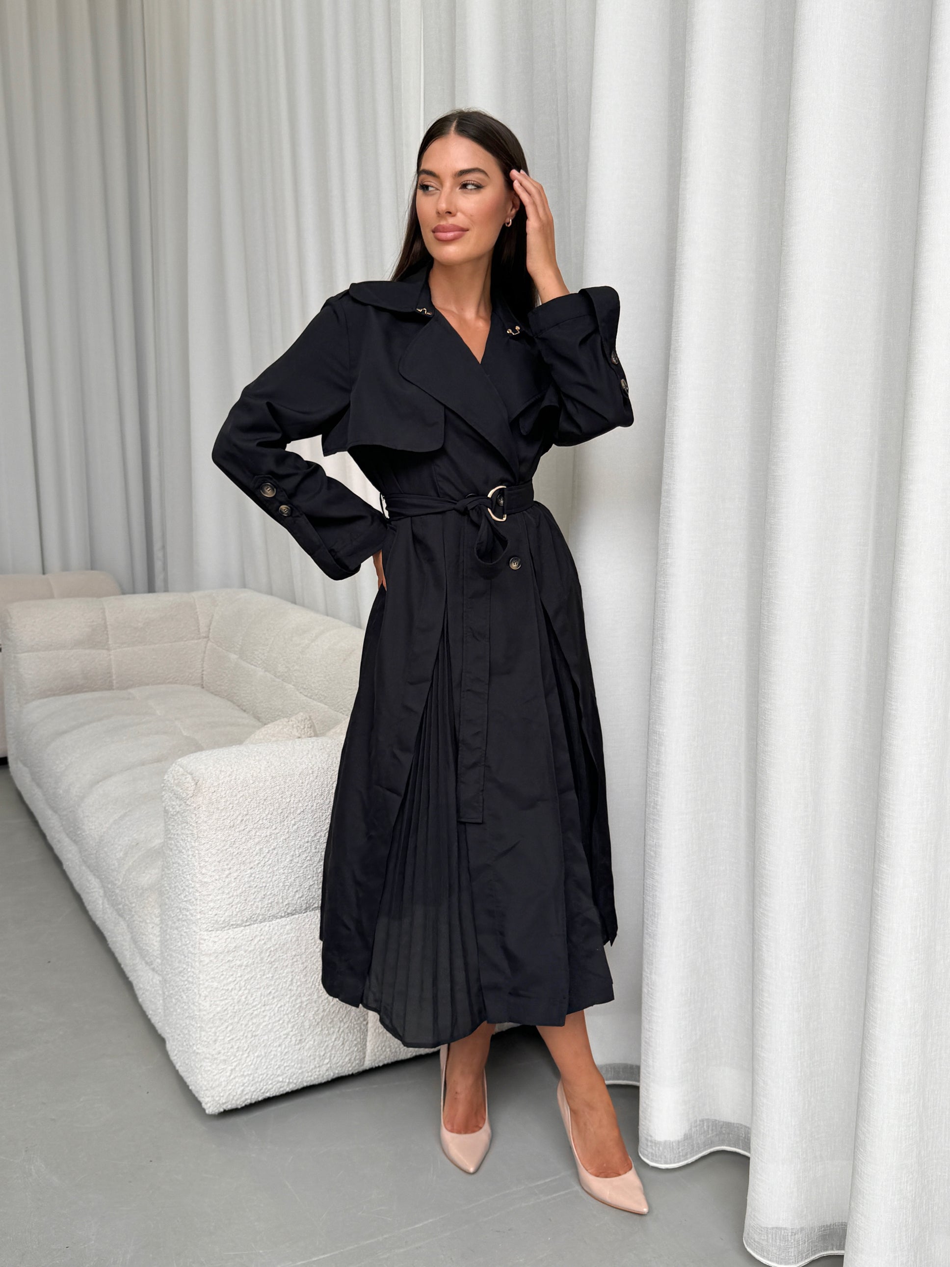 Pleated Trench Dress