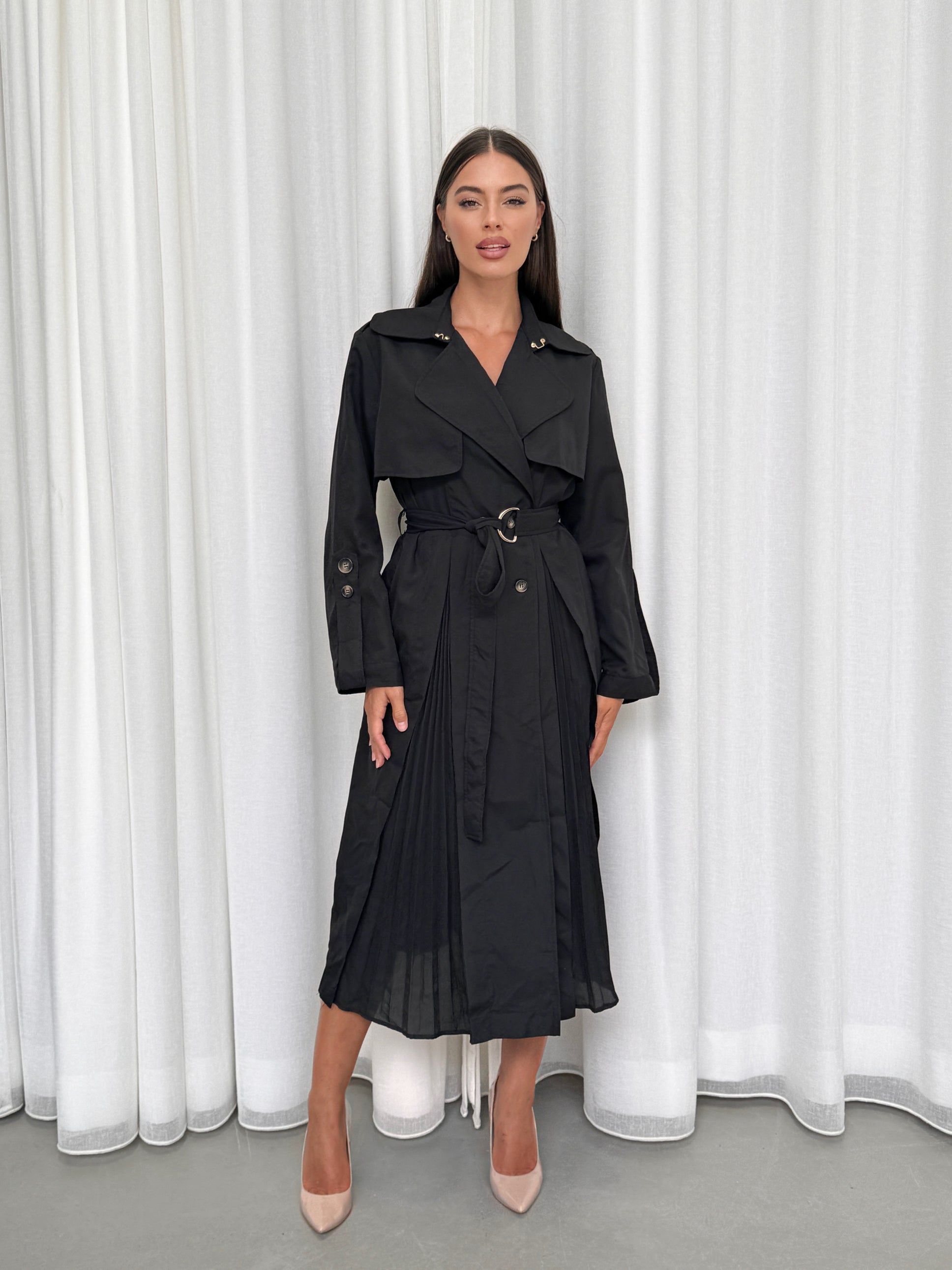 Pleated Trench Dress