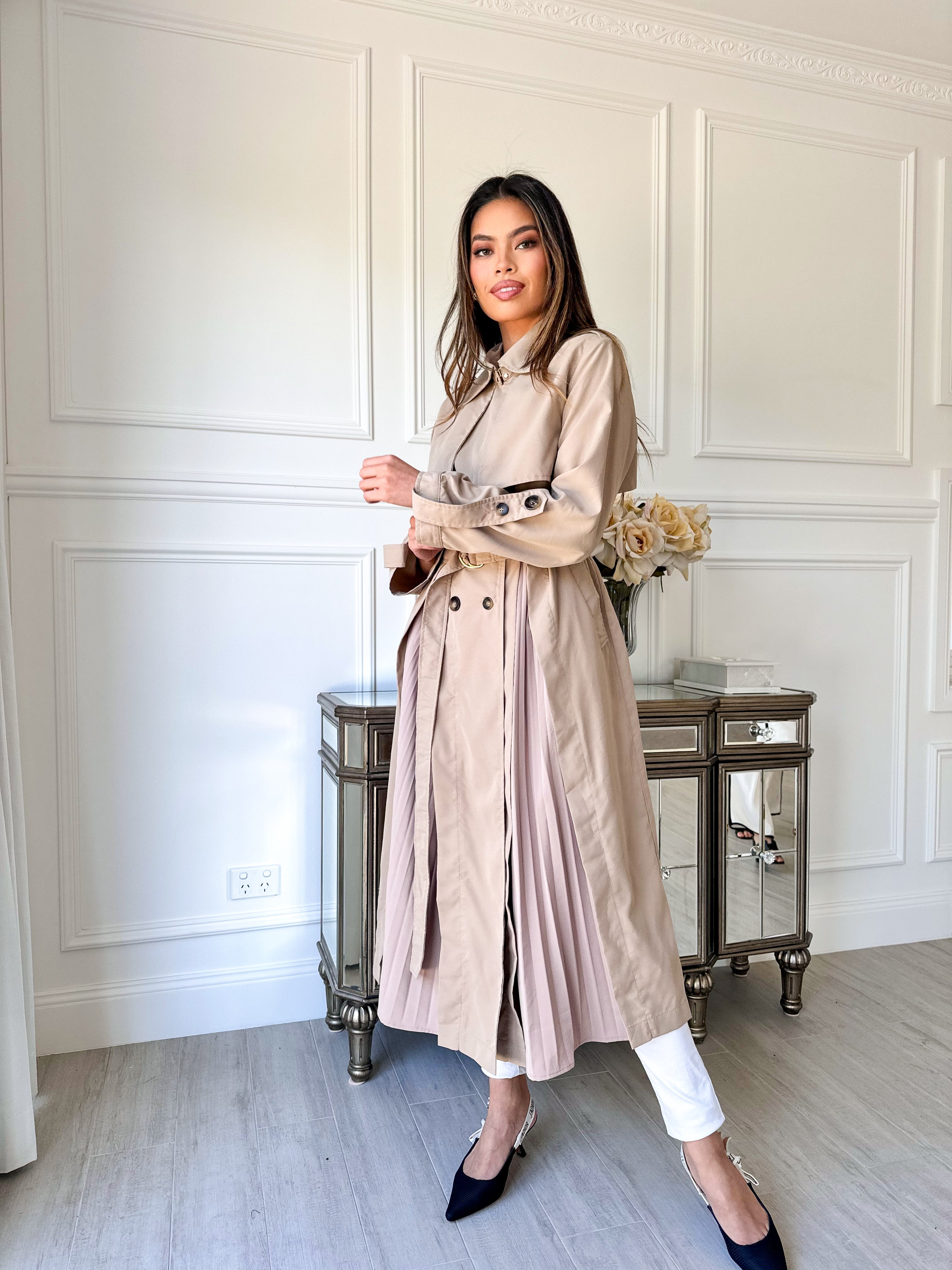 Pleated Trench Dress