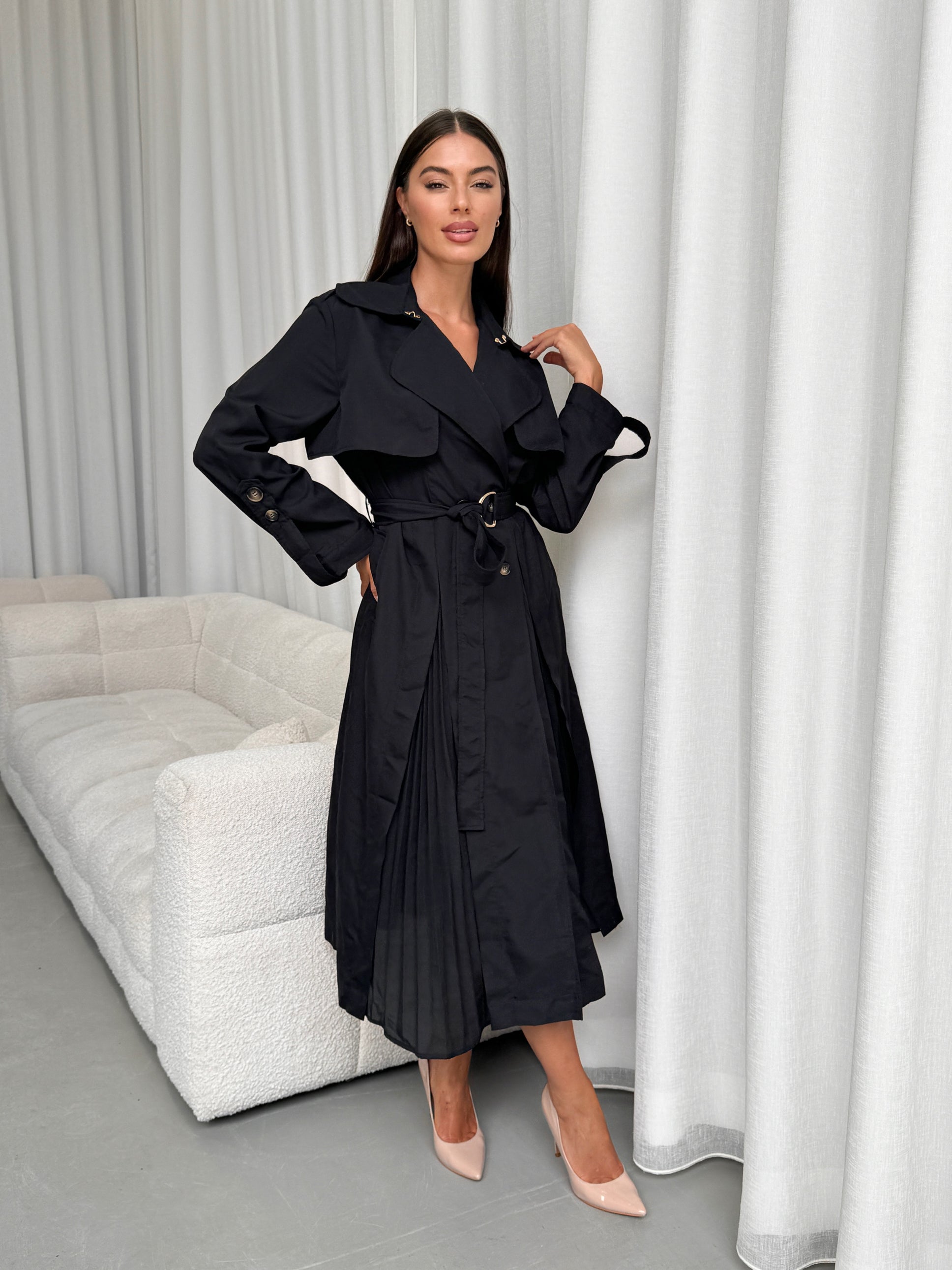 Pleated Trench Dress